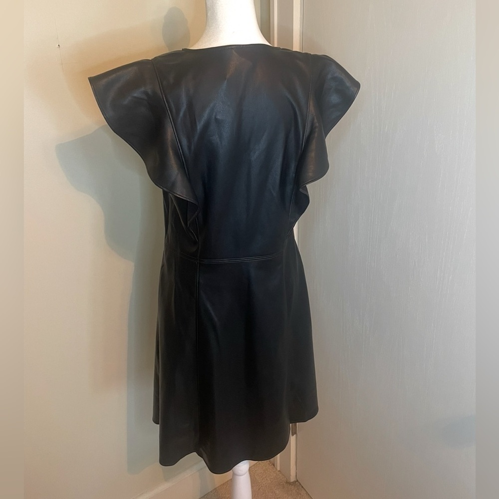 GAP, Vegan Leather, Flutter Sleeve, V-Neck ‎ A-Line Mini Dress, Black Sz 10 Tall - Picture 10 of 15